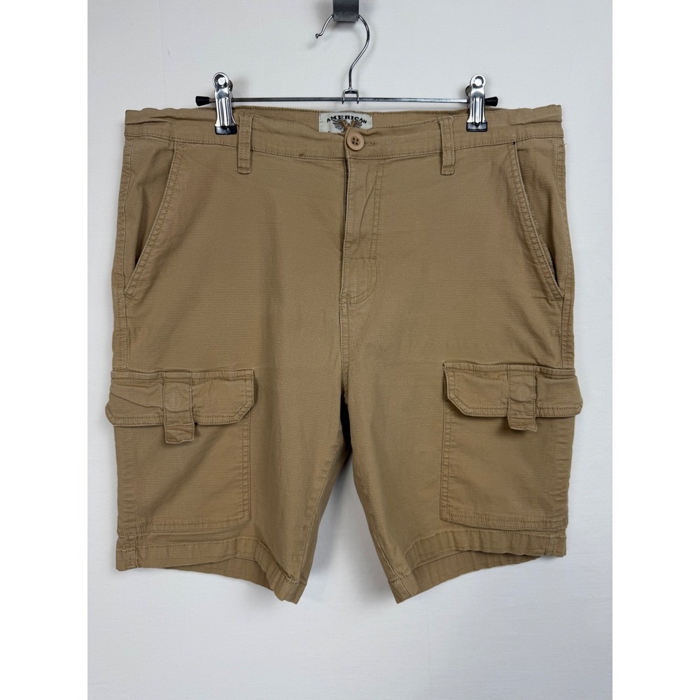 American Heritage Mens Khaki Tan Ripstop Cargo Shorts Size 36 Stretch Cotton